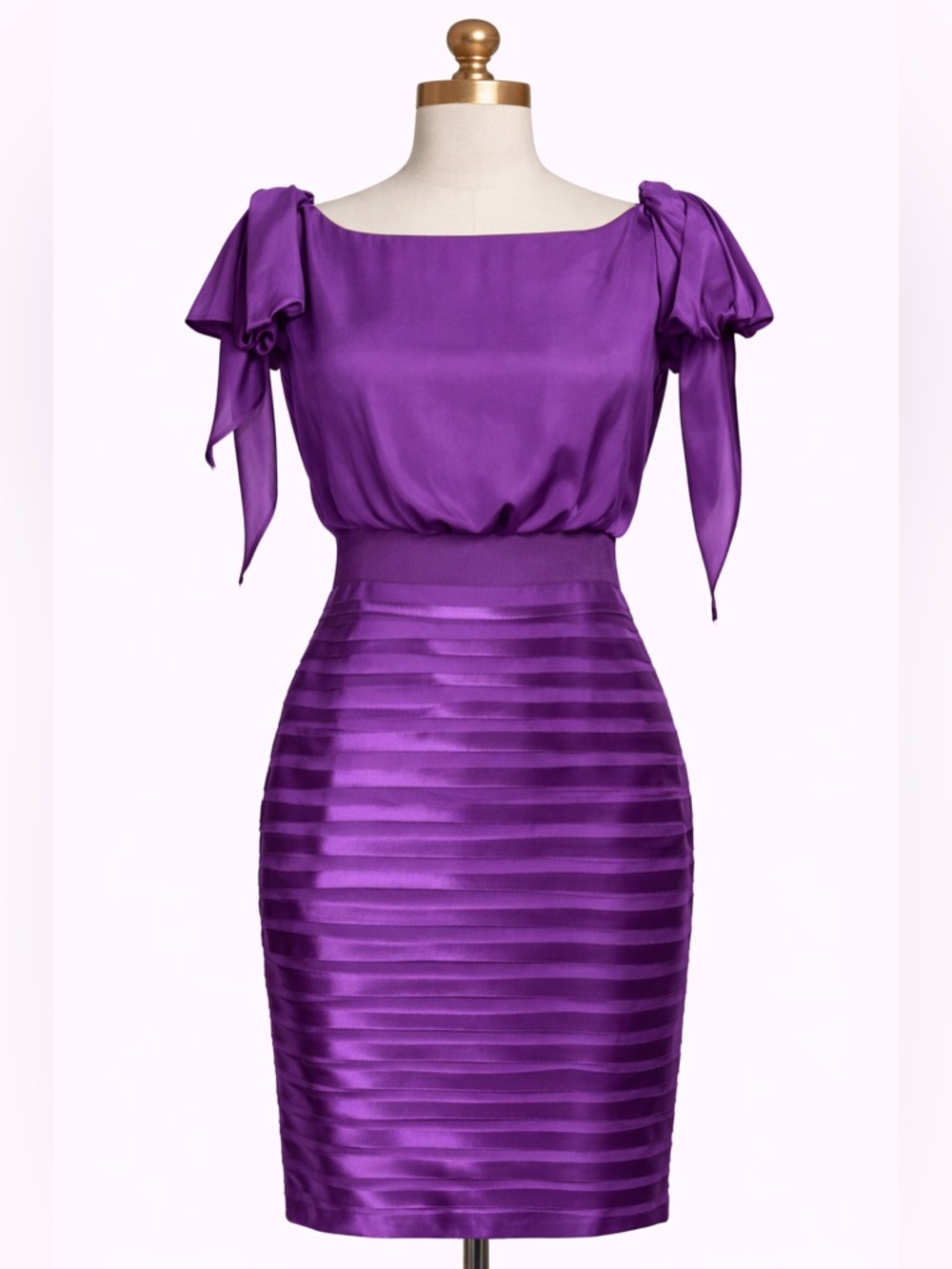 CH Carolina Herrera Purple Silk Dress Cocktail Evening Designer Bow Detail - Picture 3 of 13
